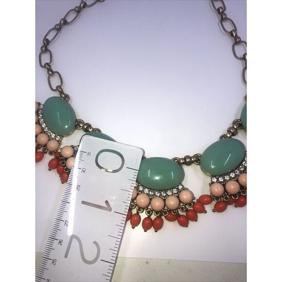 J CREW Teal, Orange, Peach, GLASS & CRYSTAL DRAMATIC RUNWAY NECKLACE Vintage - Picture 9 of 13